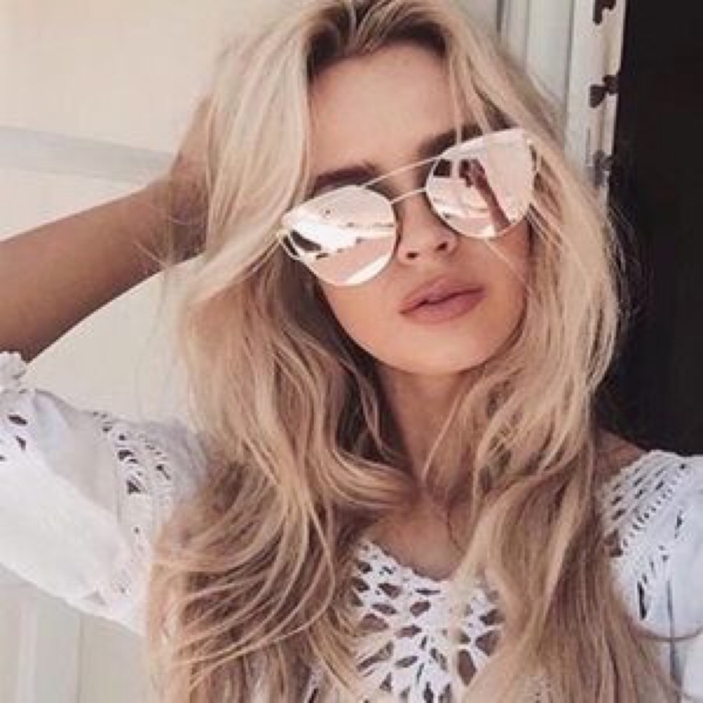 Rose Gold Mirrored Cat Eye Statement Aviator Sunglasses - Picture 3 of 7